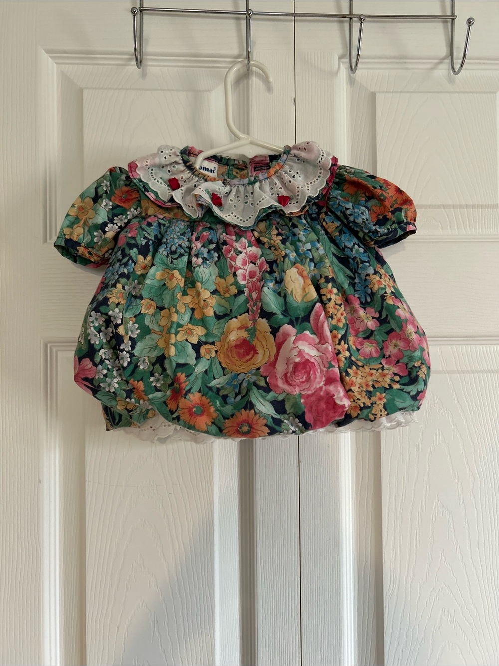 Vintage Floral Bubble Dress with Lace Collar